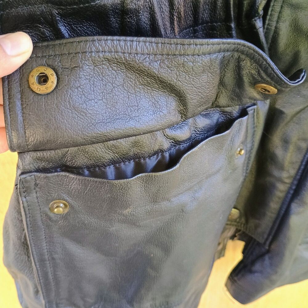 Genuine Leather Hooded Jacket Vintage Real Leather Parka Coat Drawstring Waist M - Picture 14 of 16